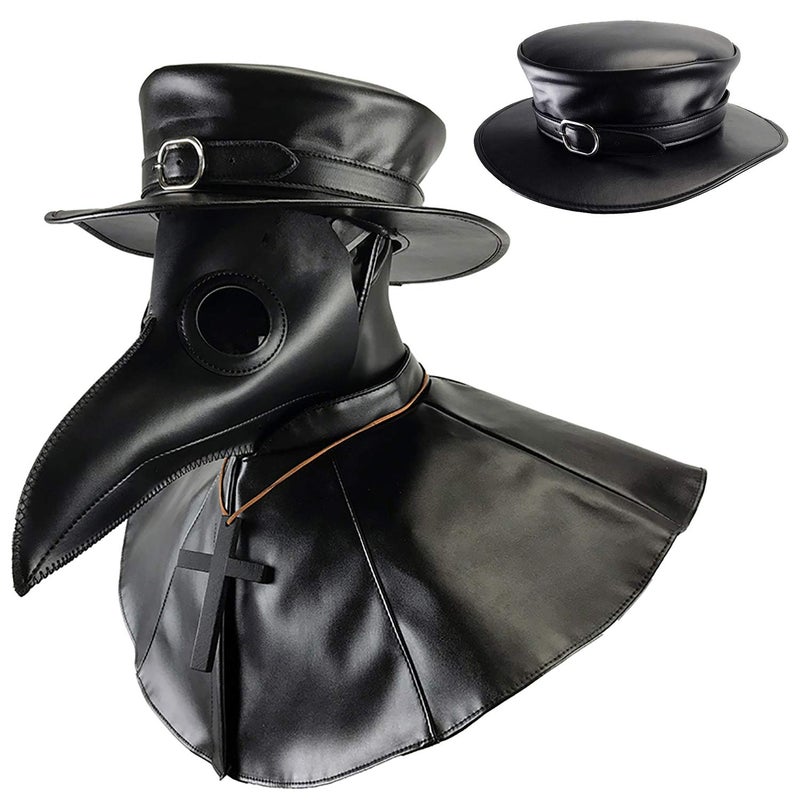 Absolute Vibe Steampunk Plague Doctor Halloween Costume PU Leather Black Wide Brim Magician Dress Up Party Hat (L) - Image 5